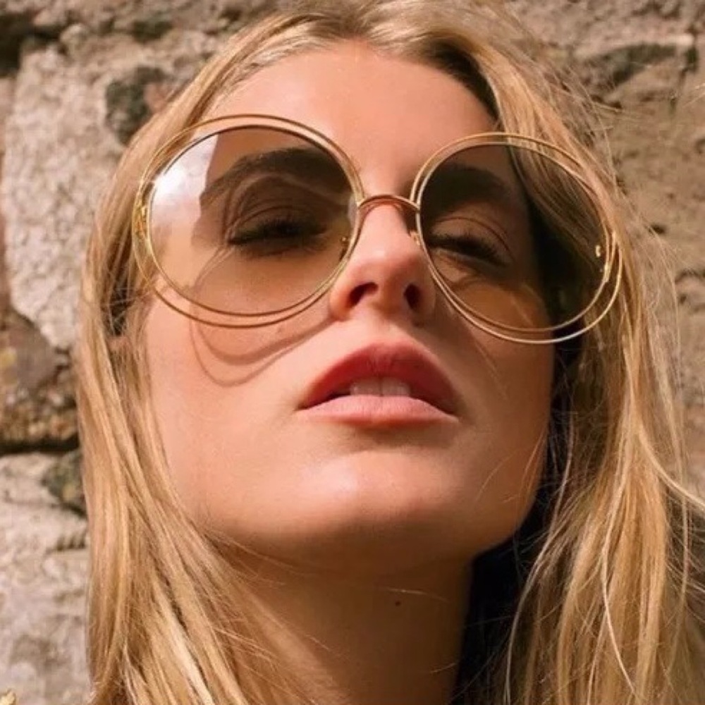 Oversized Double Wire Frame Sunglasses Gold Brown - Picture 1 of 4